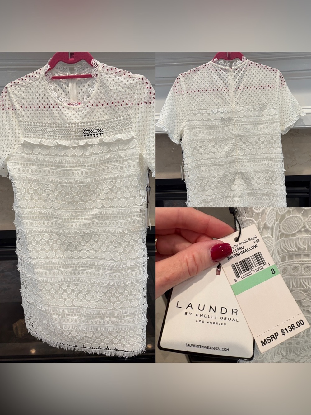 LAUNDRY by Shelli Segal White Lace Short Sleeve Dress